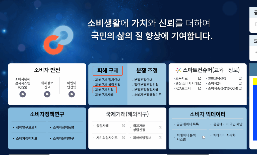1. 한국소비자원-> 피해구제-> 피해구제 신청
